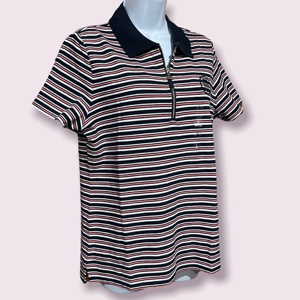 NWT Tommy Hilfiger Women's Striped Short-Sleeved Polo Shirt Top
